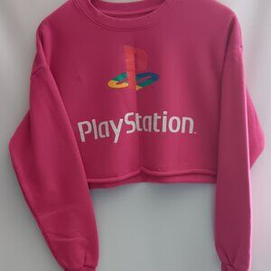 PlayStation Sweatshirt Crop Top  Bright  Pink Size Large - Fast Same Day Ship (B